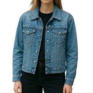 (Topshop)Topman Upcycled Denim Studded Jacket.  Size small